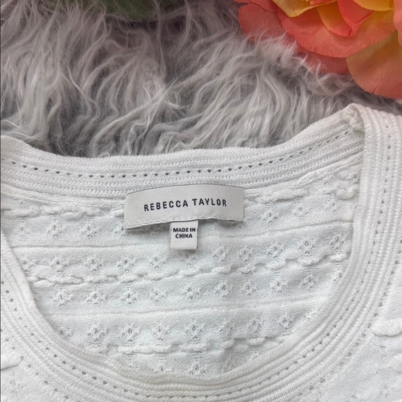 Rebecca Taylor Tech Lace Sweater White Textured Short Sleeve Crewneck Pullover - Picture 2 of 16